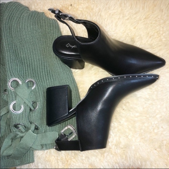 Black Vegan Leather Ankle Bootie Studded Detail - Picture 7 of 7